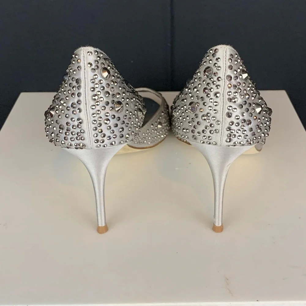 ALDO silver studded peep toe wedding formal heels, size 8.5 - Picture 2 of 8